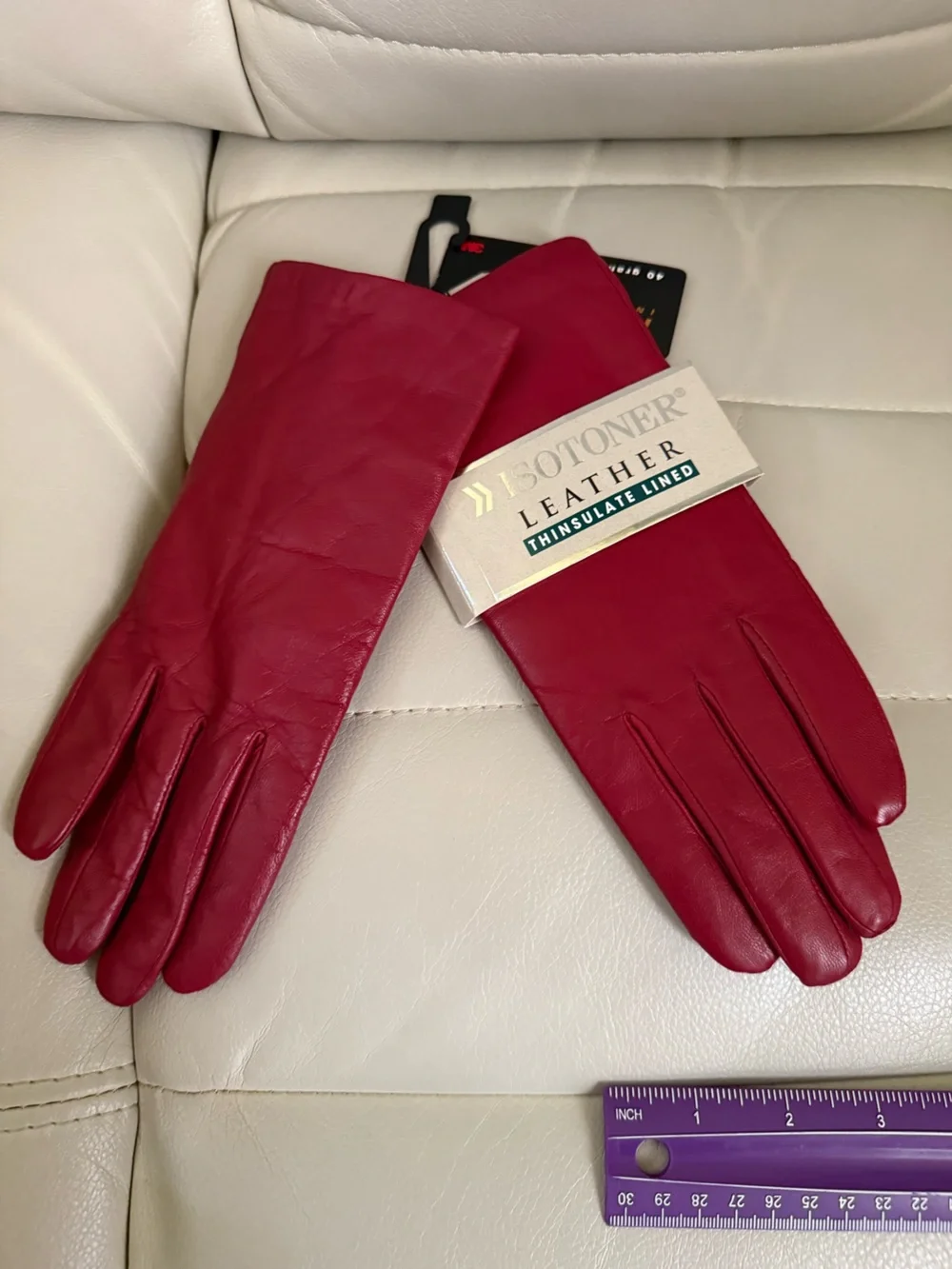 isotoner Women's Red Leather Gloves - Thinsulate Lined